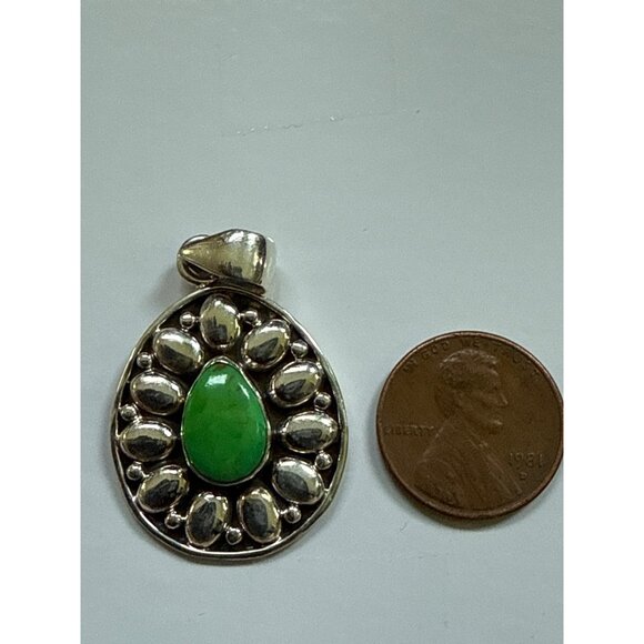 Sterling Silver Pendant Green Apple Turquoise Gemstone Marked 925 - Picture 3 of 4